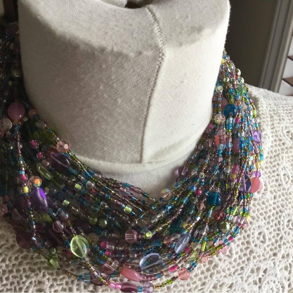 Blue and Green Multi-Strand Beaded Necklace